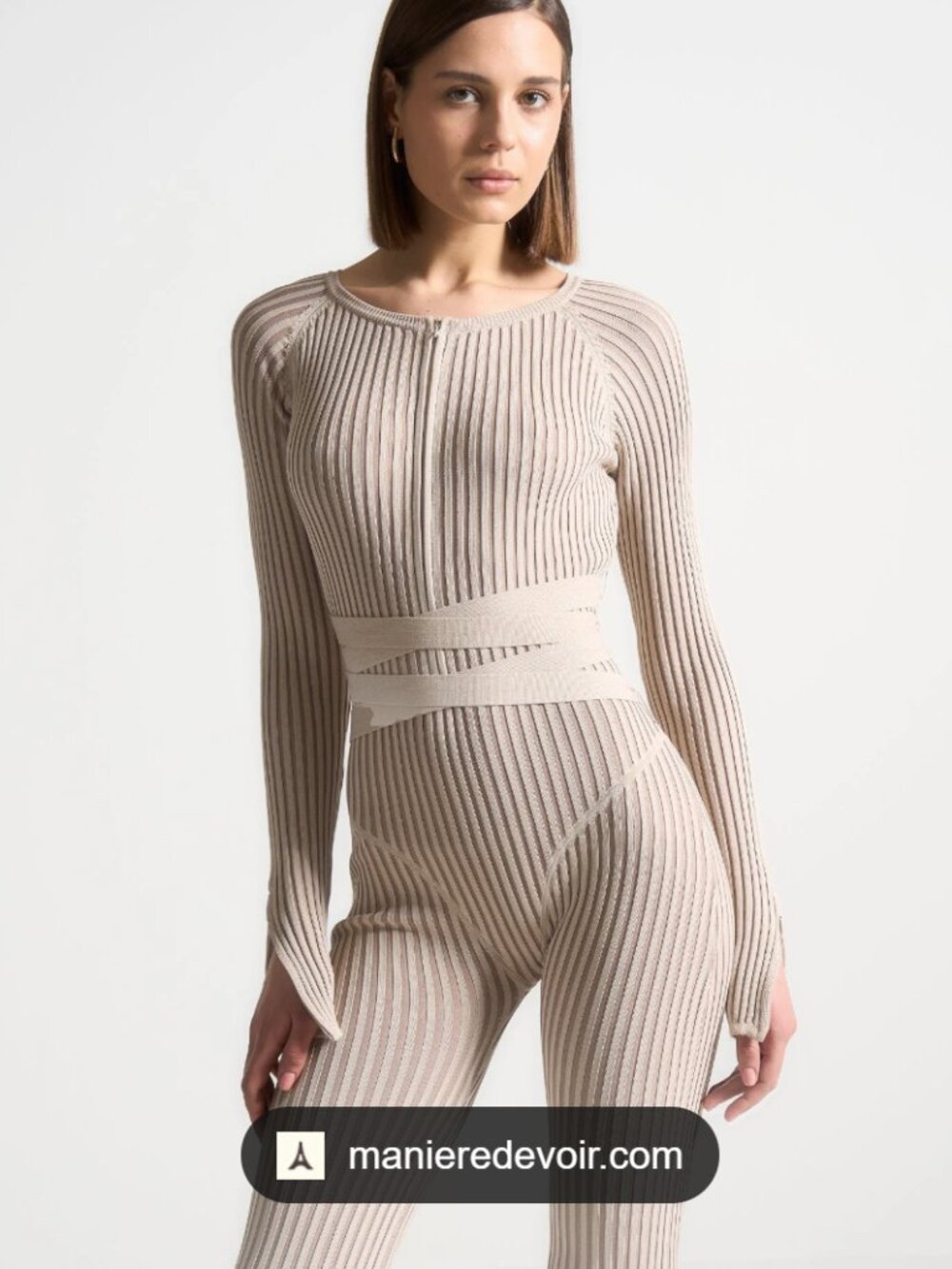 Knitted Two Tone Jumpsuit with Belt